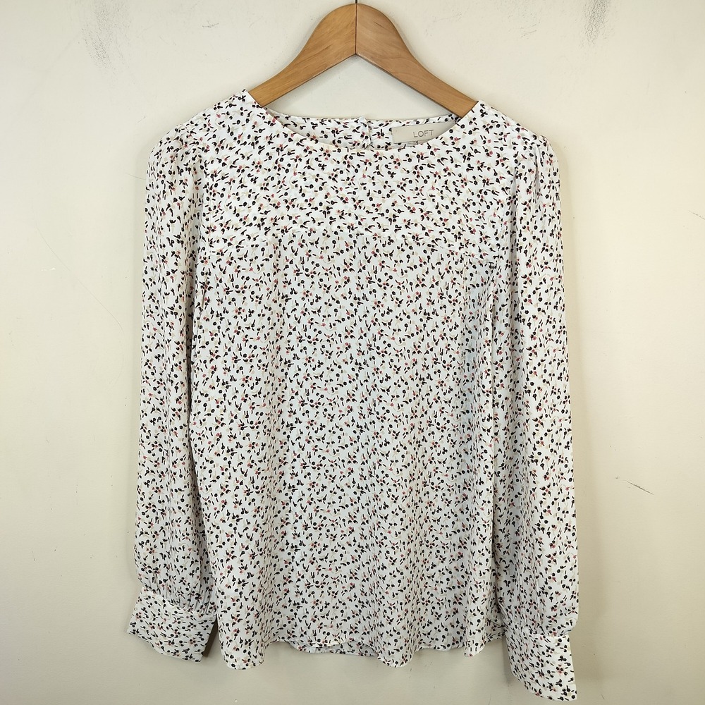 LOFT Floral Blouse Womens Small Long Sleeve Cutout Back Office Dainty Ditsy
